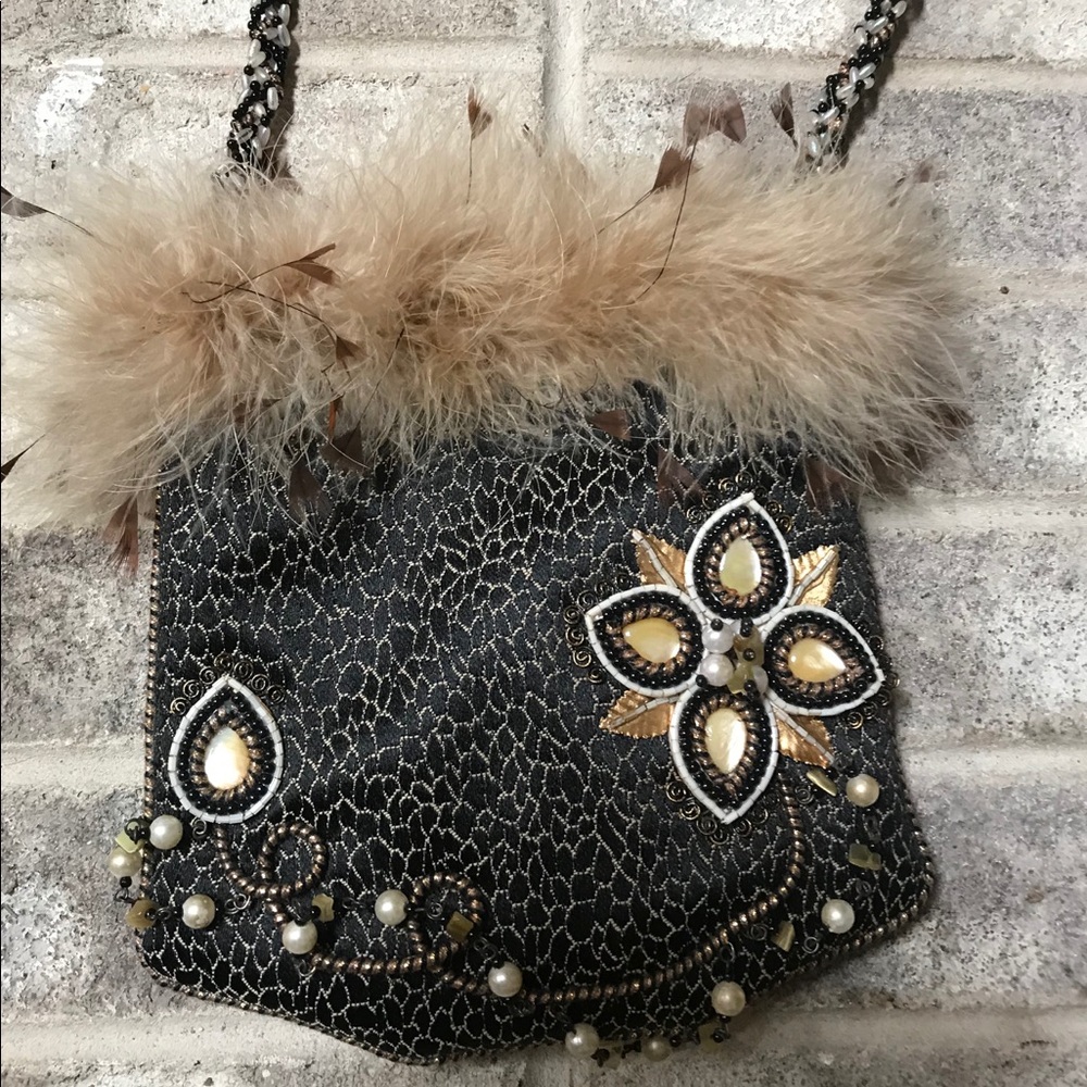 Mary Frances Feathered Beaded shoulder bag purse